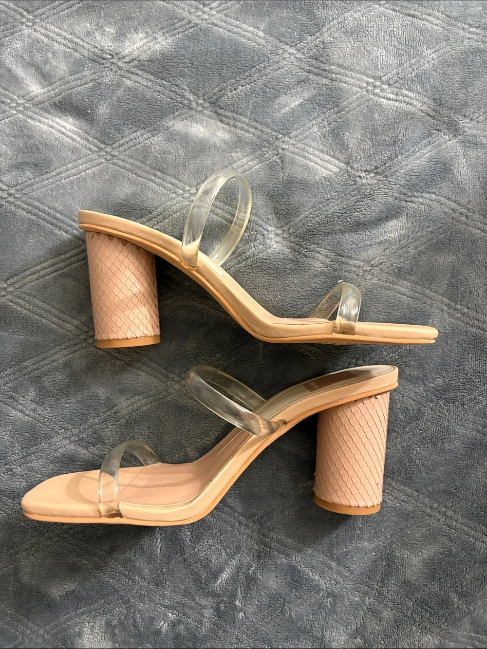 Dolce Vita Nude Block Heel Sandals with Clear Straps